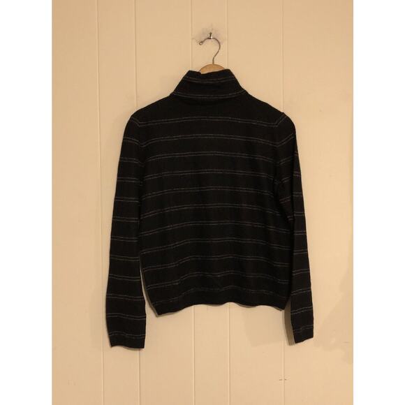 VINCE Striped Fitted Boiled 100% Cashmere Turtleneck Sweater Sz M - Picture 2 of 6